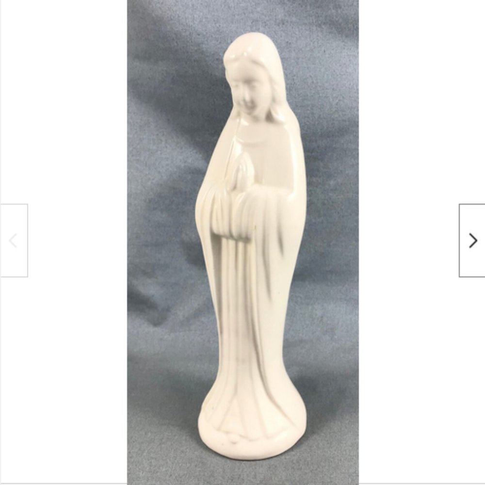 White Glazed Ceramic Figure Praying Virgin Mary Mother Madonna 8" Statue